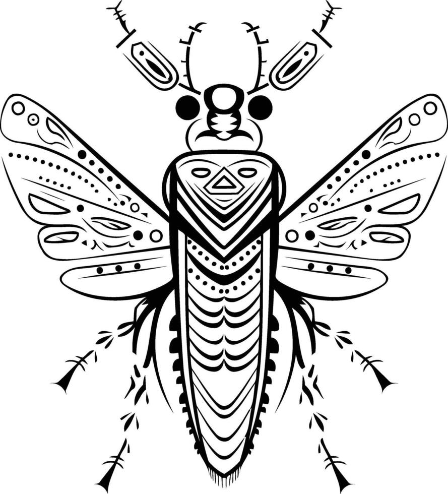 Geometric insect with intricate patterns, perfect for tattoos, prints, and graphic designs vector