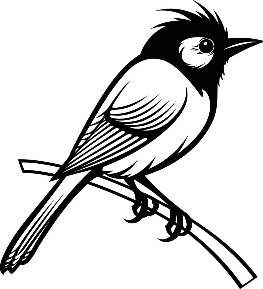 A stylized black and white illustration of a bird perched on a branch, perfect for adding a touch of nature to your designs vector