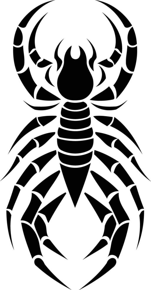 Black and white scorpion silhouette, perfect for tattoo designs, branding, and graphic design projects vector
