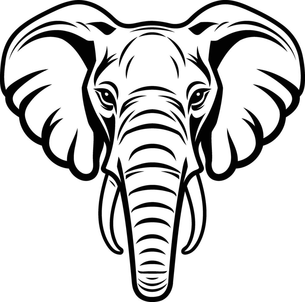 A bold, black and white illustration of an elephant's head, perfect for logo designs, t shirts, and other branding materials vector
