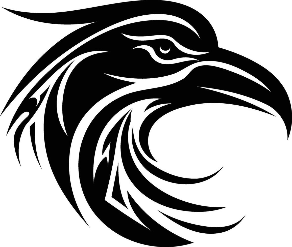 A striking black and white tribal tattoo design featuring an eagle head with intricate detailing vector
