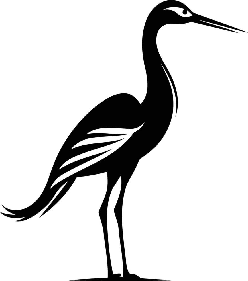 A simple, elegant silhouette of a crane in black and white, perfect for branding, logos, or nature themed designs vector