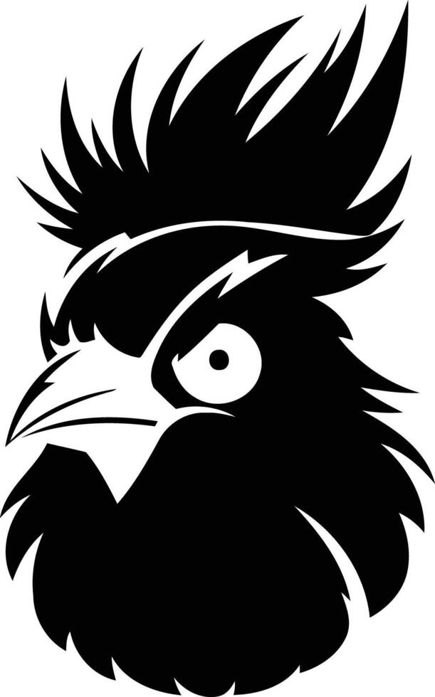 A bold and fierce black and white rooster head illustration vector