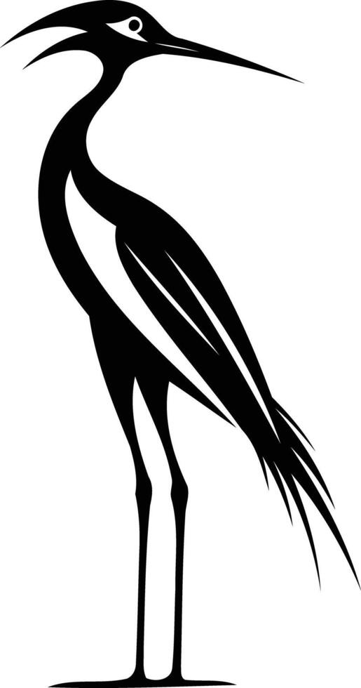 Elegant black and white silhouette of a heron, perfect for logo design, branding, or nature themed illustrations vector