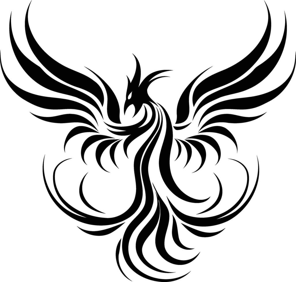 A bold and intricate black and white tattoo design of a phoenix, symbolizing rebirth, strength, and resilience vector