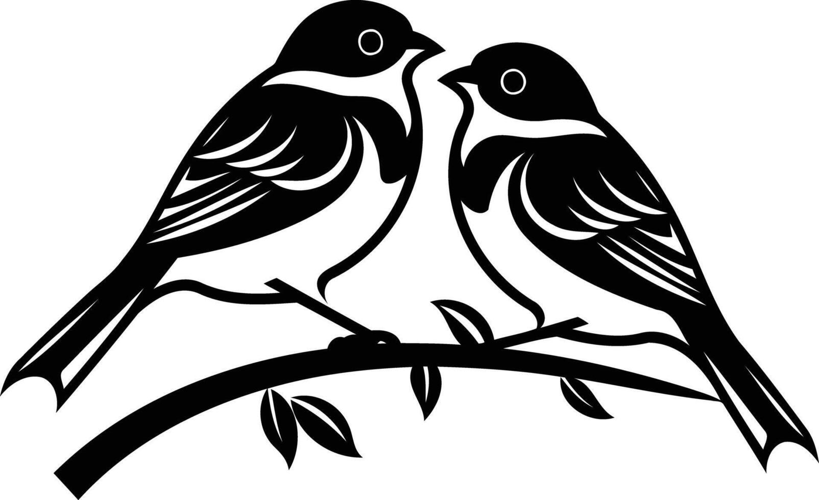 A minimalist black and white illustration of two birds perched on a branch vector