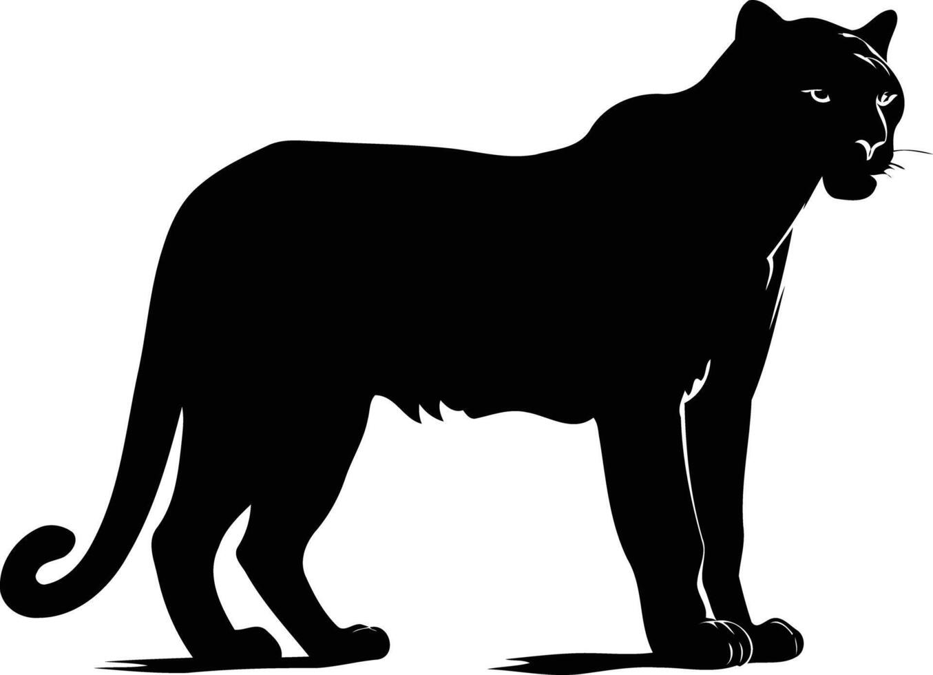 A simple, bold silhouette of a panther standing against a white background vector
