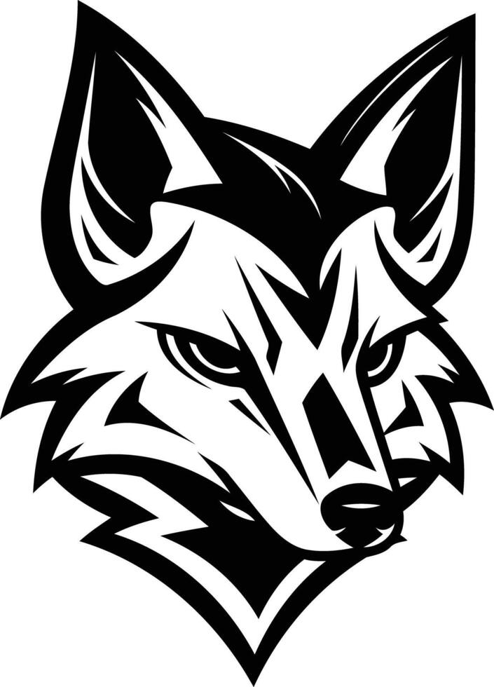 A fierce, stylized black and white fox head logo design vector