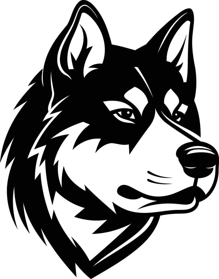 A bold, black and white illustration of a husky's head, perfect for t shirt designs, tattoos, and other creative projects vector
