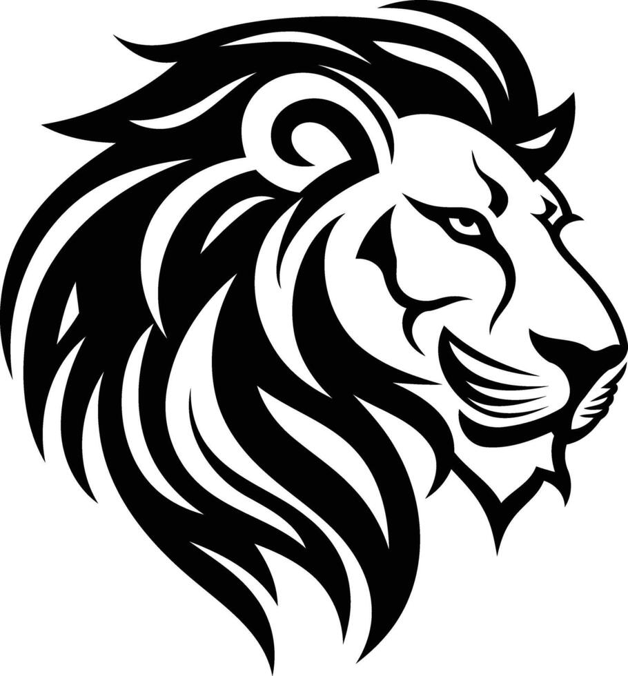 A bold, black and white tribal lion head tattoo design vector