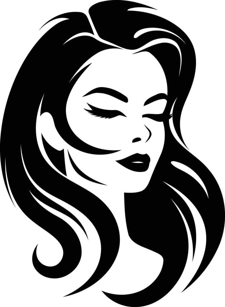 Elegant black and white silhouette of a woman with flowing hair, ideal for beauty, fashion, and hair salon branding vector