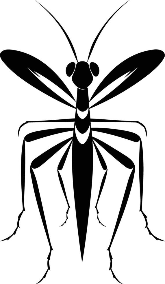 Black and white silhouette of a praying mantis, a striking and symbolic insect vector