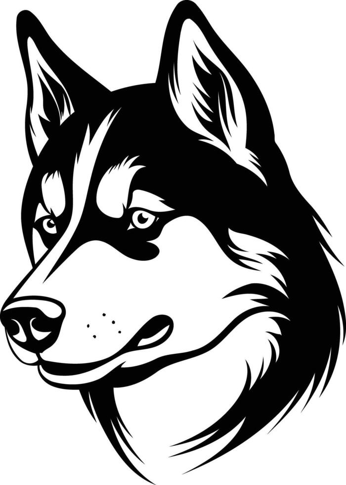 Black and white illustration of a husky's head, perfect for branding, logos, and design projects vector