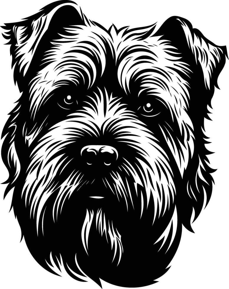 A striking black and white illustration of a scruffy dog's head, perfect for tattoos, branding, and pet related designs vector