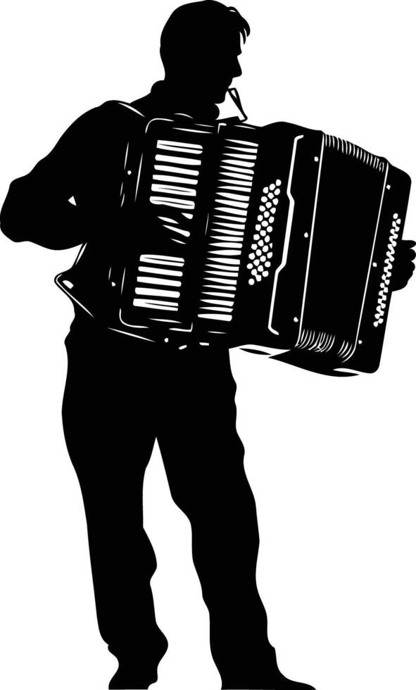 Silhouette of a musician playing the accordion vector