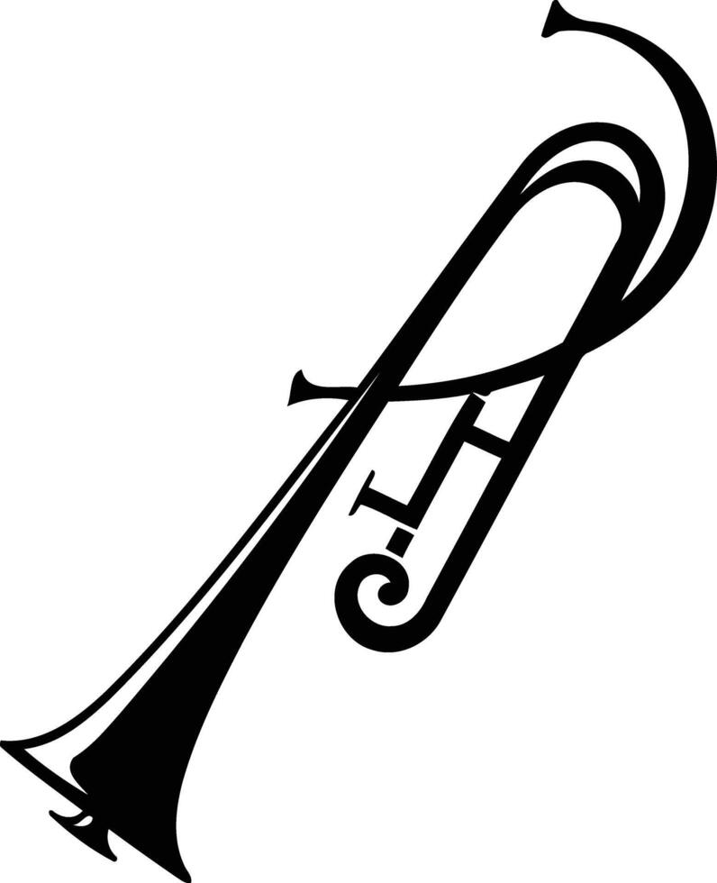 A simple, bold black and white illustration of a trombone, perfect for musical designs, logos, and more vector