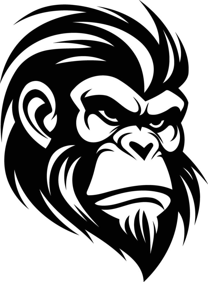 A powerful and striking black and white illustration of a gorilla's face vector
