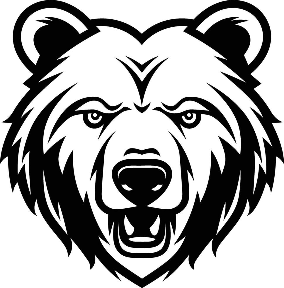 Aggressive black and white bear head illustration vector
