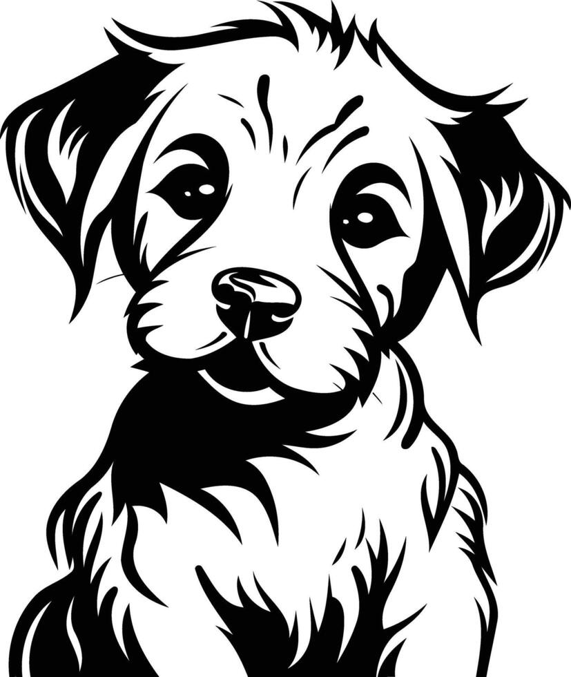 A cute, stylized black and white illustration of a dog's head, perfect for pet related projects, logos, or designs vector