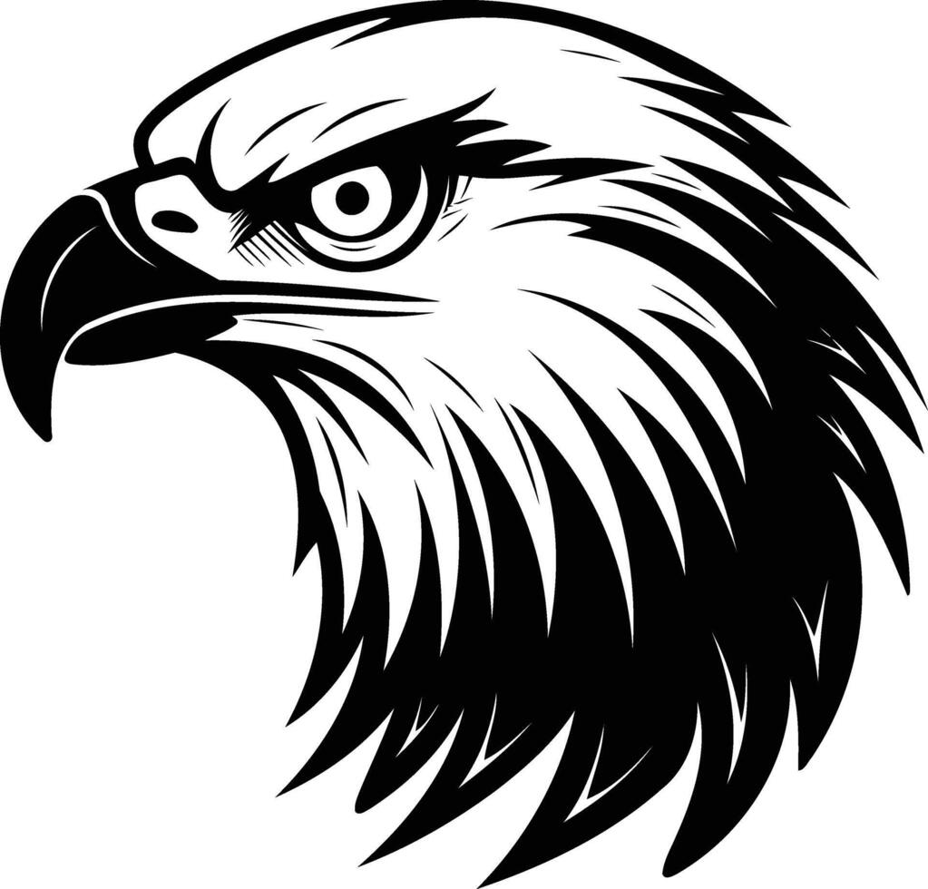 A bold and striking black and white illustration of an eagle's head, perfect for use in designs for clothing, tattoos, or branding vector