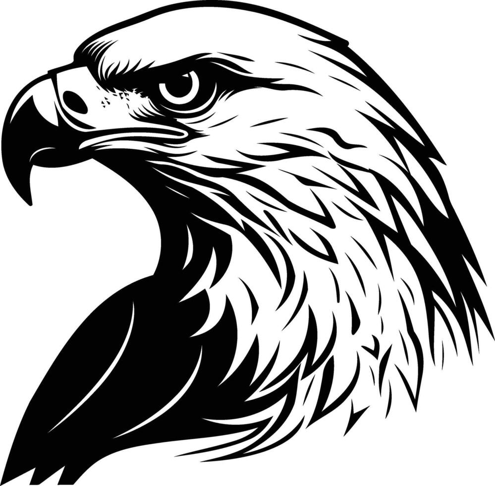 Black and white illustration of a fierce eagle head, perfect for tattoos, logos, or t shirt designs vector