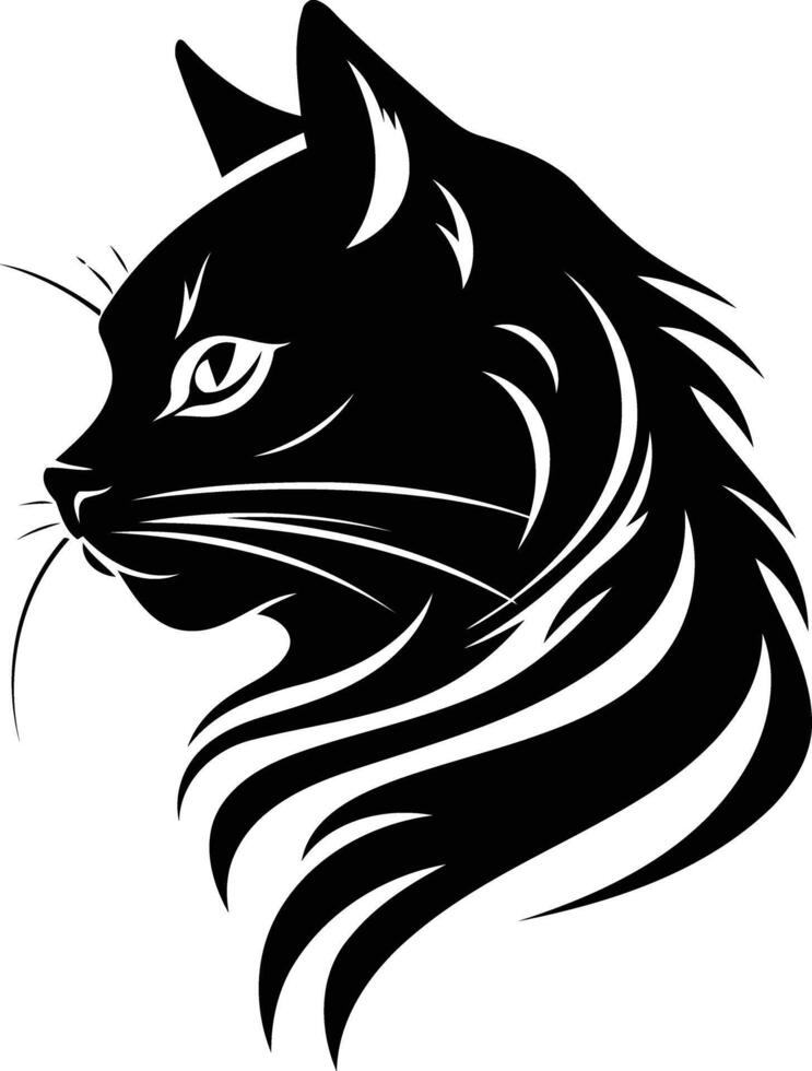 Stylized black and white illustration of a cat's head in profile vector