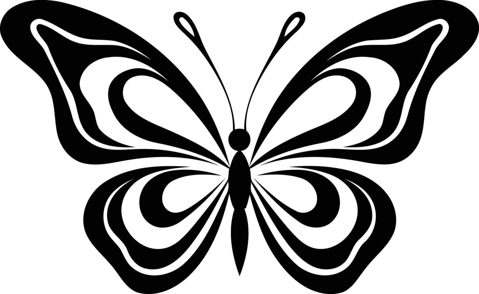 Simple black and white silhouette of a butterfly with intricate wing patterns vector