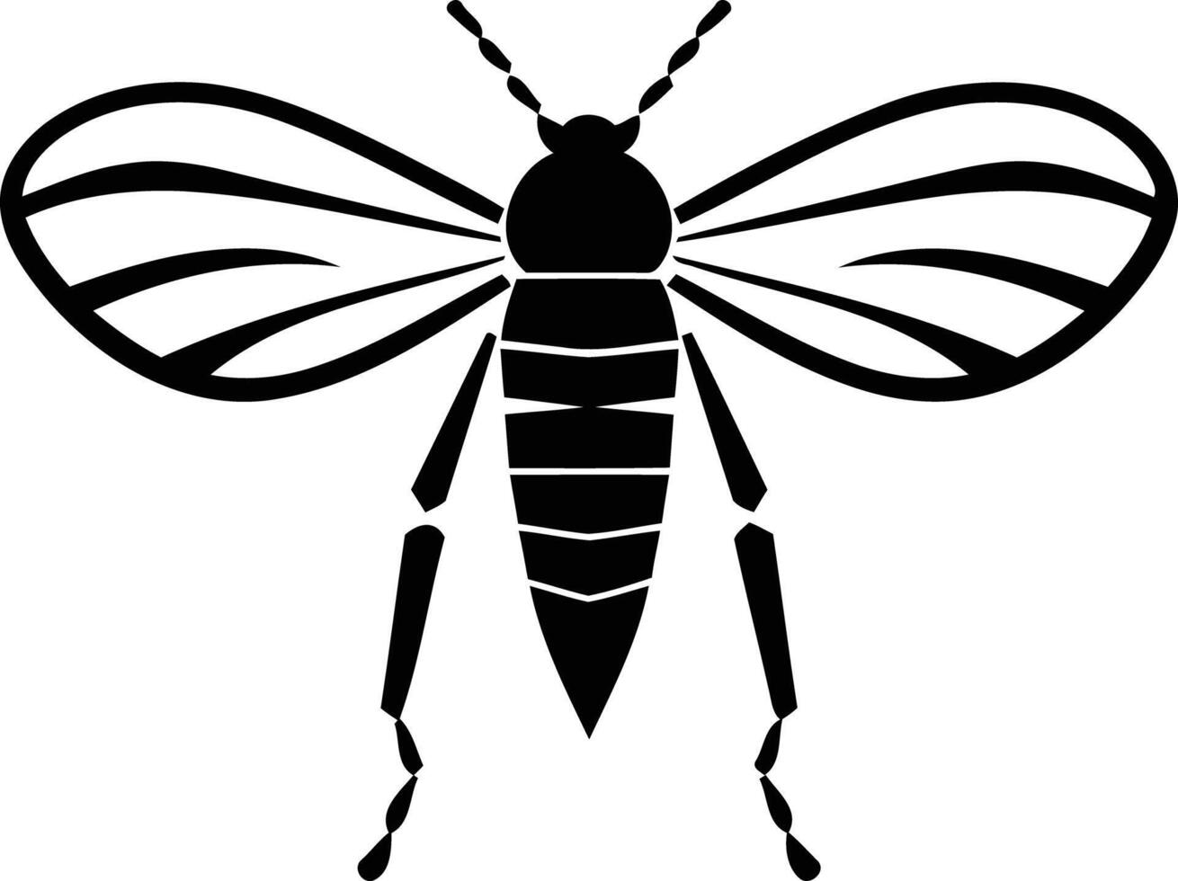 A simple, bold silhouette of a bee with outstretched wings vector