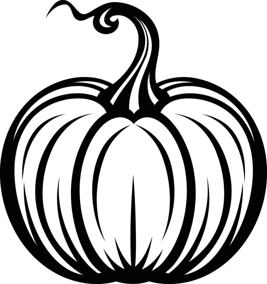 A simple, bold black and white outline illustration of a pumpkin vector
