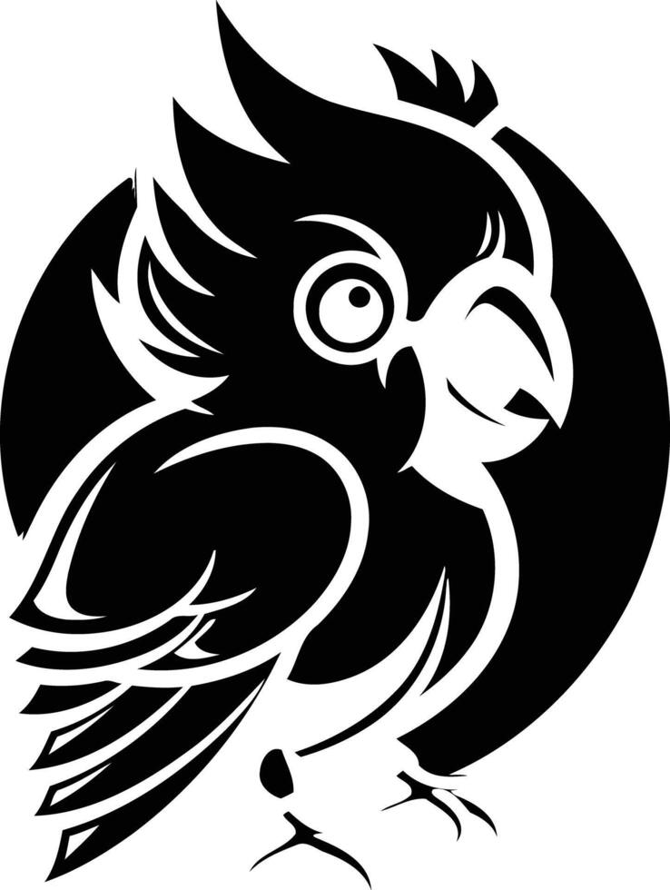 A stylized black and white illustration of a parrot, perfect for branding, logos, or tattoo designs vector