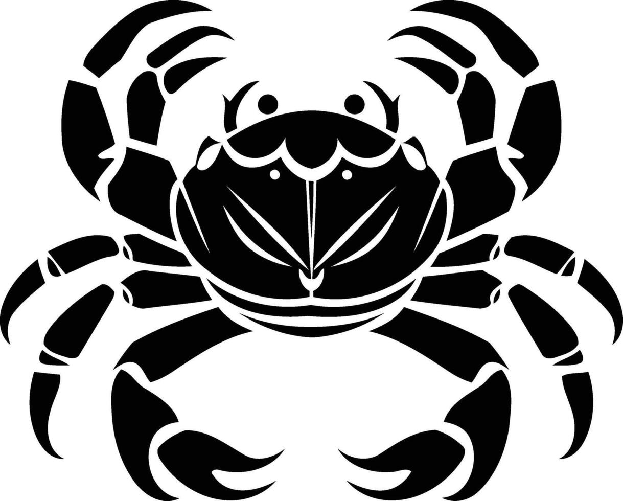 A bold, black silhouette of a crab in a tribal tattoo style vector
