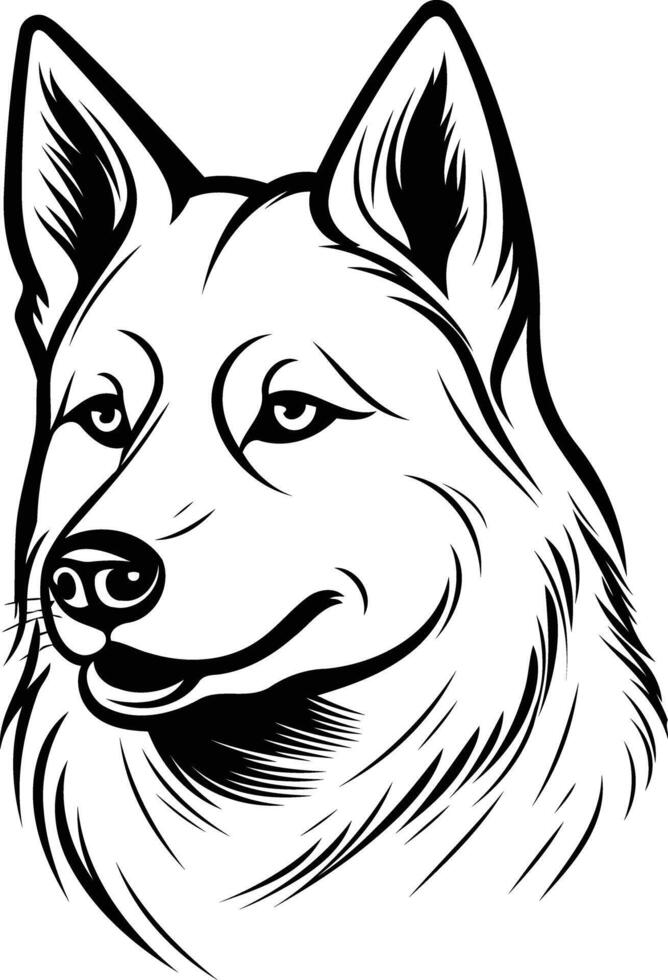 A bold and striking black and white line art illustration of a dog's head, perfect for tattoos, branding, or graphic design projects vector