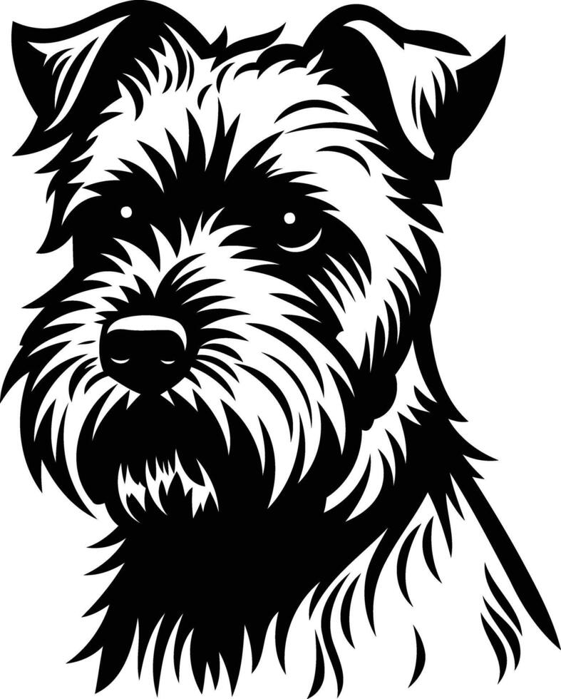 A striking black and white illustration of a miniature schnauzer, capturing the breed's distinctive features vector