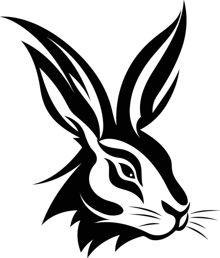 Stylized black and white rabbit head illustration, perfect for tattoos, logos, or designs that need a touch of animal power vector