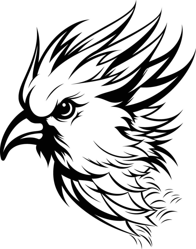 Black and white line art illustration of a stylized bird head vector