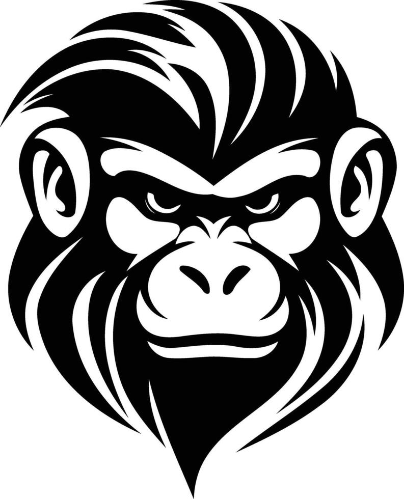 A powerful black and white illustration of a menacing gorilla face vector