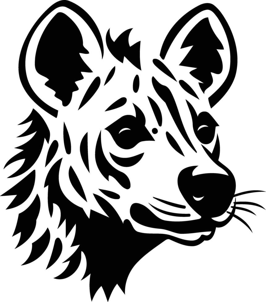 A bold, black and white illustration of a hyena's head, showcasing its fierce yet elegant features vector