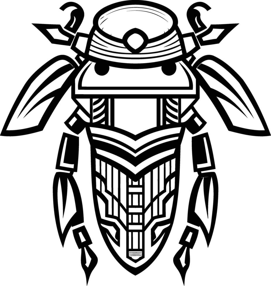 A bold and detailed blackwork tattoo design, featuring a geometric insect with intricate patterns and tribal elements vector
