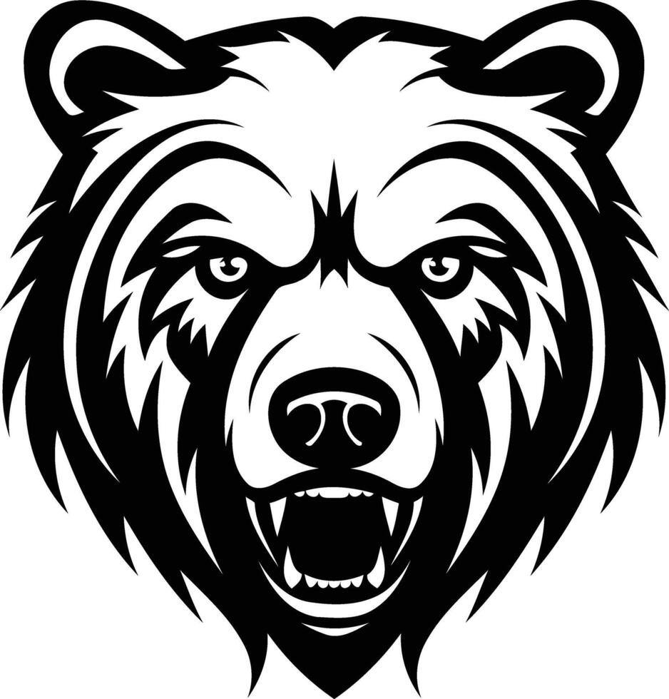 A fierce and powerful bear head silhouette with a menacing growl, perfect for tattoo designs, logos, and branding vector