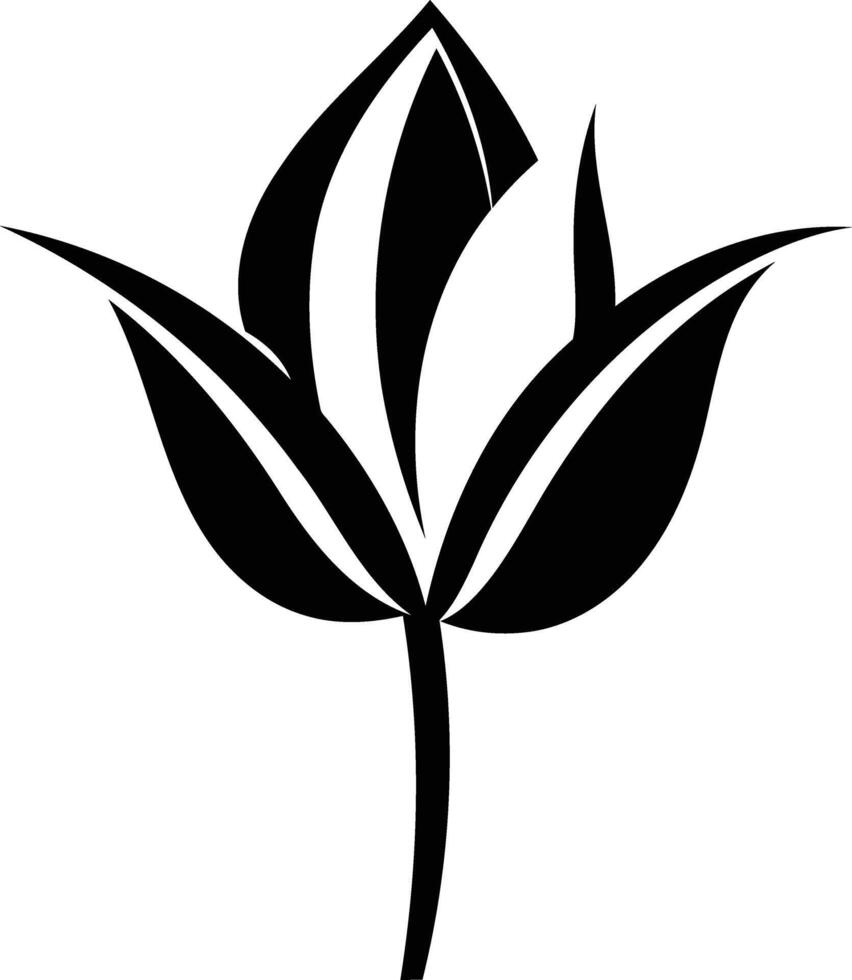 Simple black and white silhouette of a single cotton flower bud vector