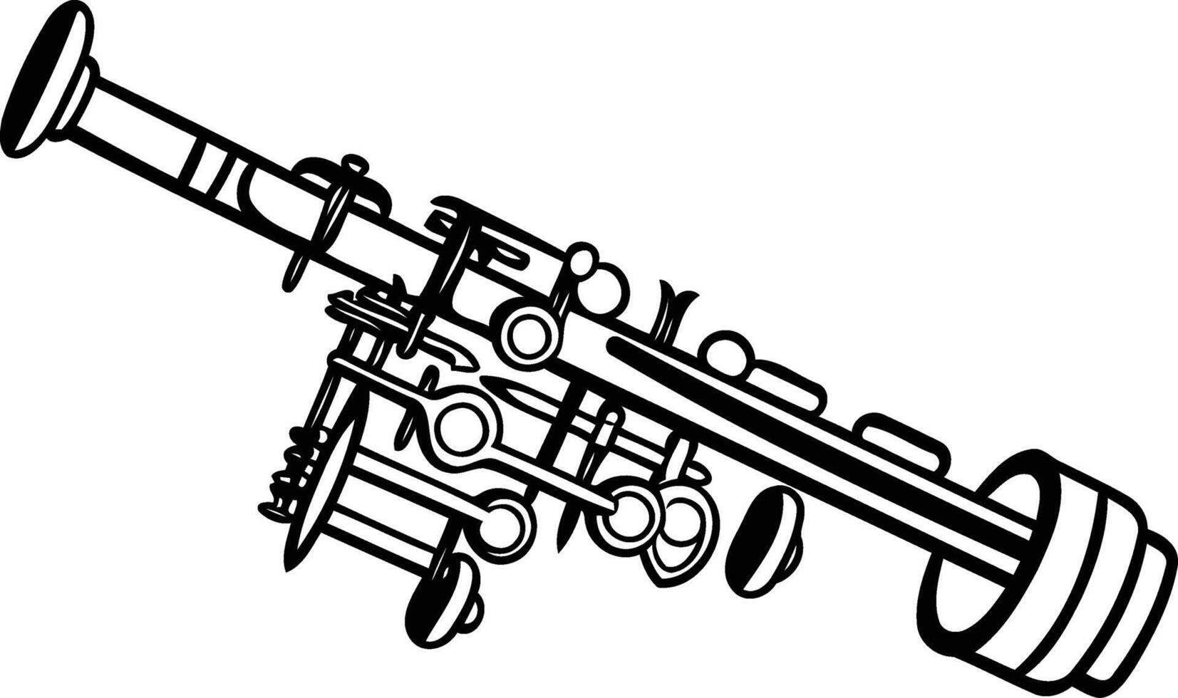 Black and white line drawing illustration of a piccolo trumpet, perfect for music, design, and educational projects vector