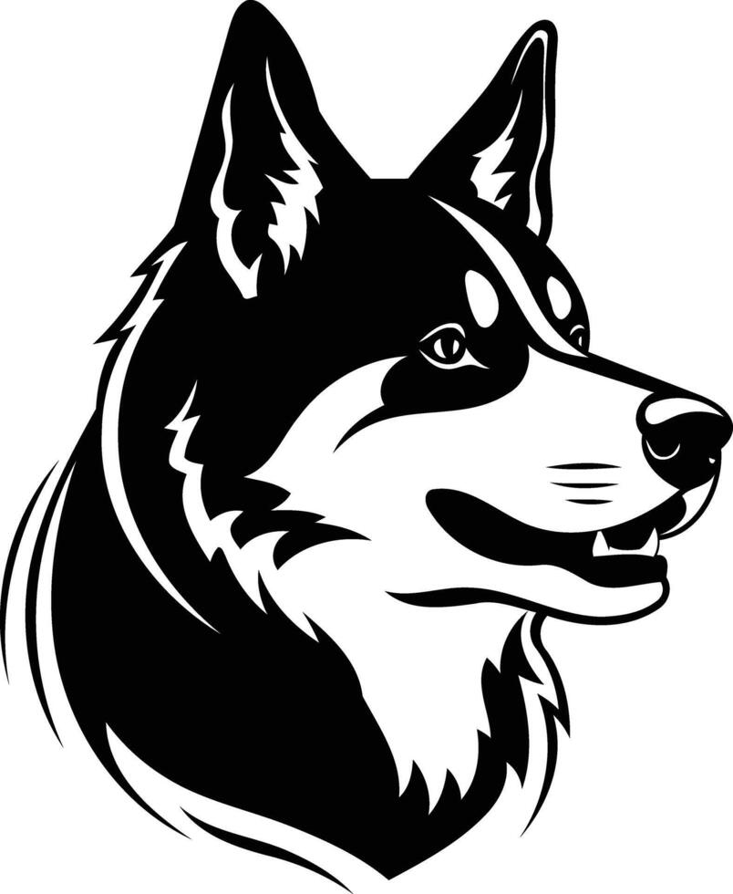 Black and white illustration of a husky dog's head, perfect for t shirt designs, logos, and pet related projects vector