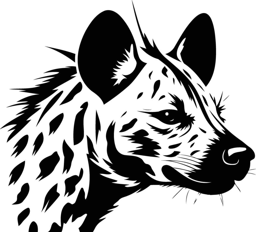 A striking black and white illustration of a hyena's head in profile, perfect for tattoo designs, animal lovers, or wildlife enthusiasts vector
