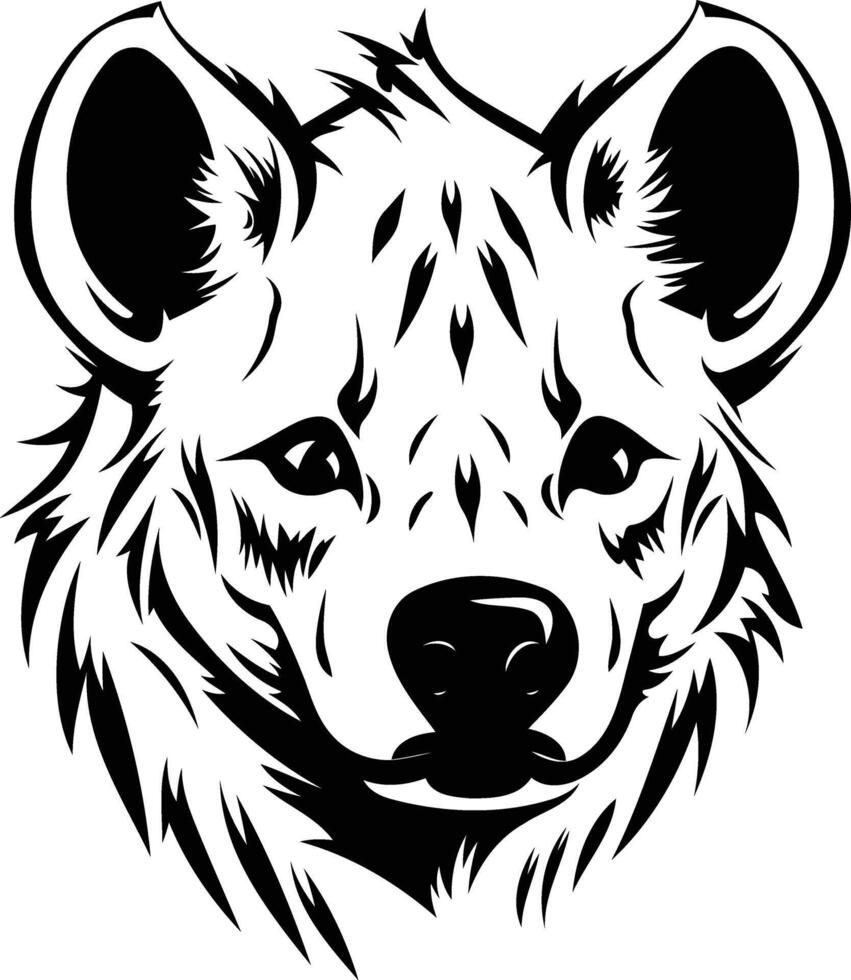 A fierce and powerful hyena head illustration in a black and white style vector