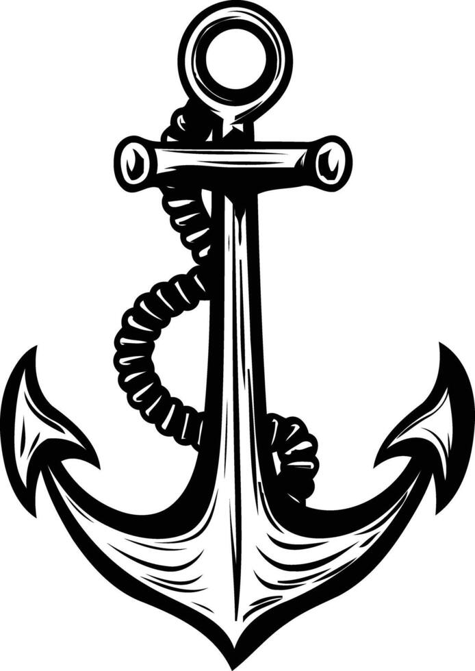 A classic nautical anchor with a rope wrapped around it, perfect for adding a maritime touch to designs, tattoos, or branding vector