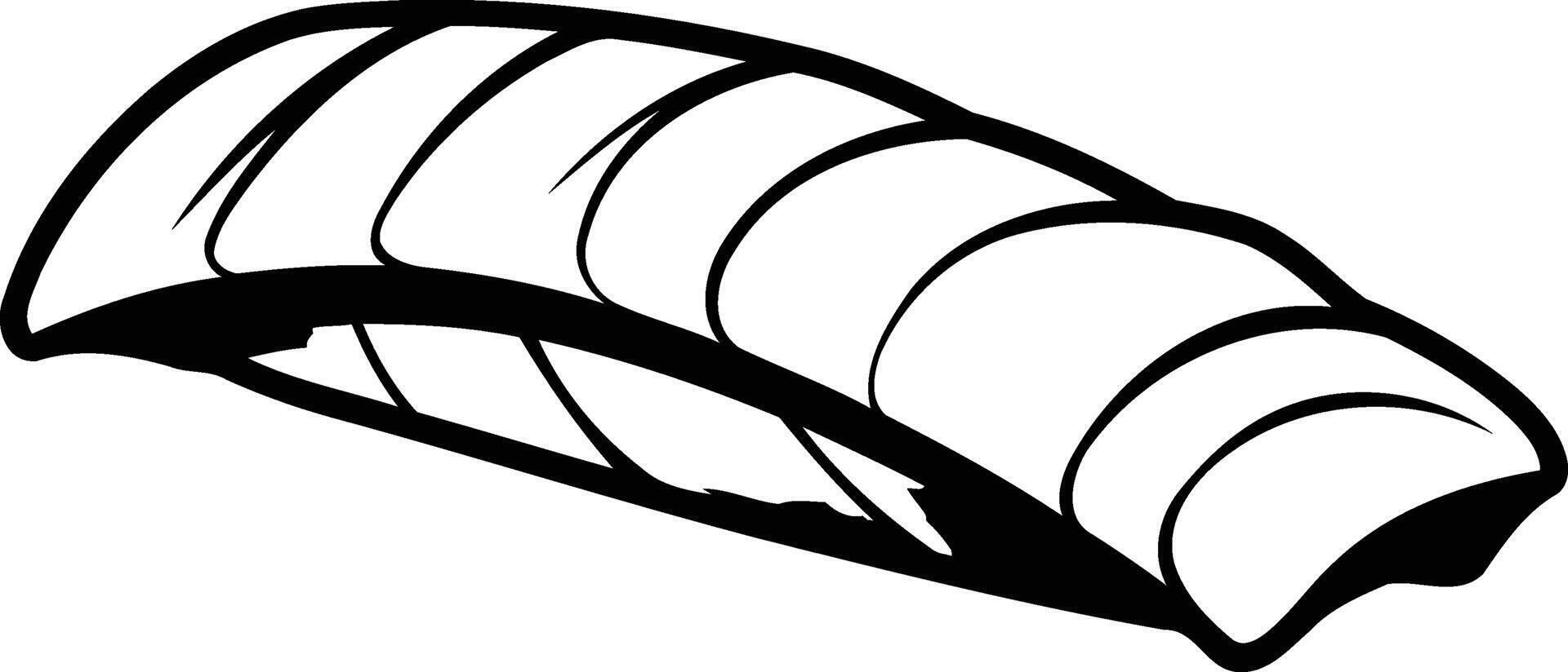 Black and white line art illustration of a single sushi roll, perfect for menus, recipe books, or food related designs vector