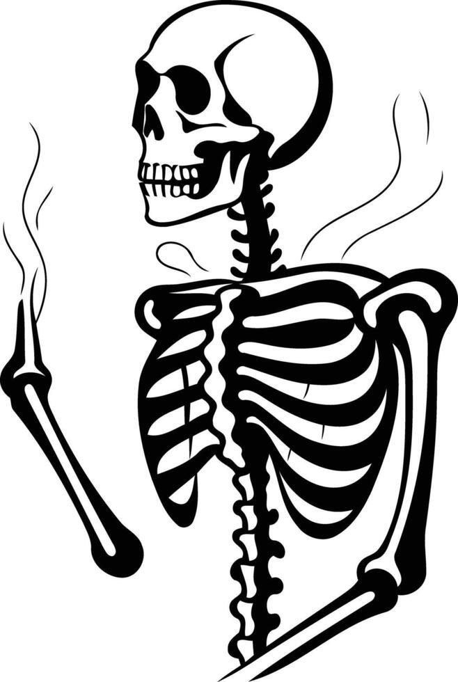 A stylish and edgy illustration of a skeleton holding a cigarette, perfect for tattoo designs, branding, or t shirt prints vector