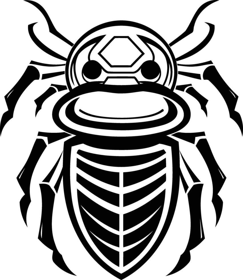 Bold black and white tattoo design of a tribal beetle with intricate details vector