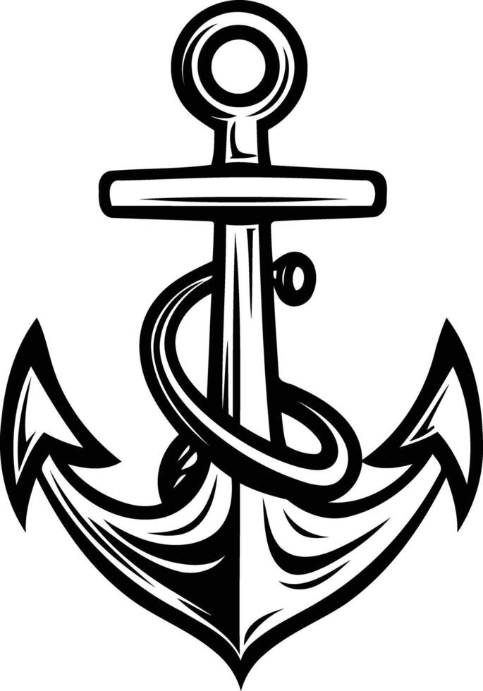 A classic, bold anchor design with a rope wrapped around the top, perfect for use in tattoos, logos, or nautical themed designs vector