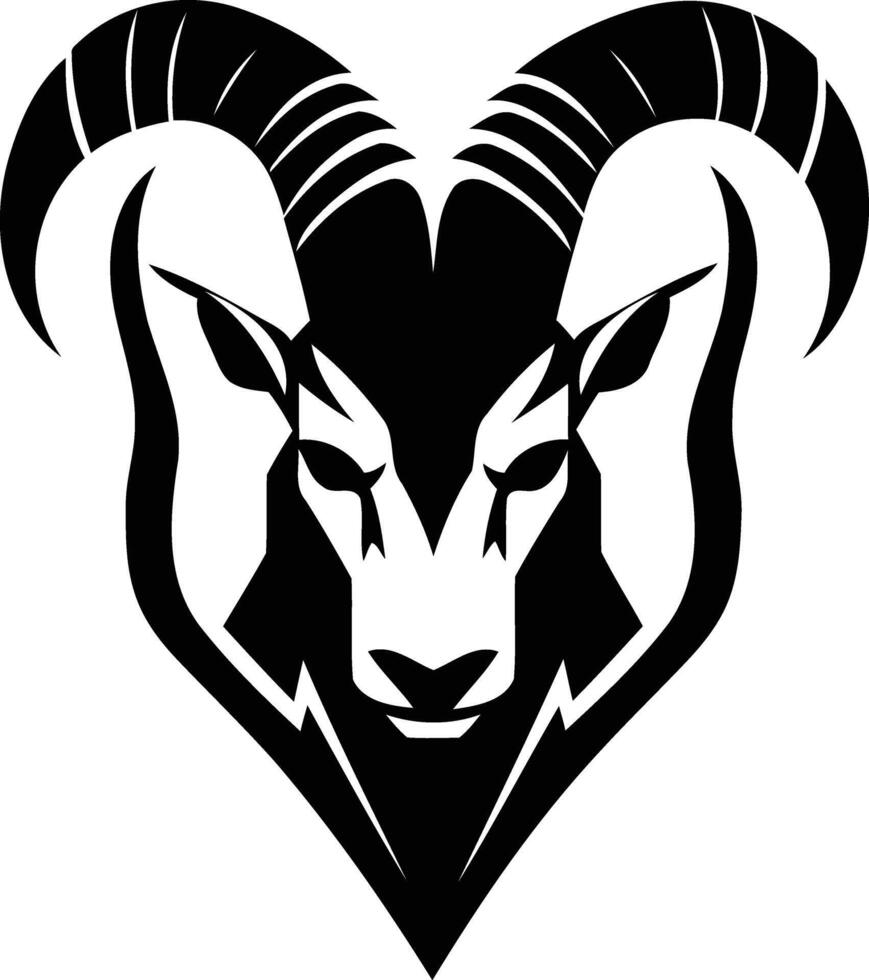 A bold, black and white illustration of a ram's head in a heart shape, perfect for tattoo designs, branding, and apparel vector